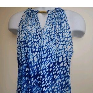 Michael Kors Blue & White Classy Artsy Design Top Size Medium